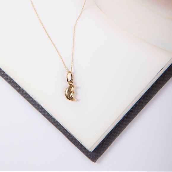 14k Real Gold Halfmoon Charm | Halfmoon Pendant | Birthday Gift | Timeless Gift - Picture 2 of 5